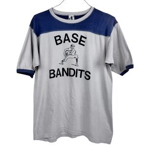 VTG Retro Baseball Ringer T-Shirt "Baseball Bandits" Thin Distressed Sz Large